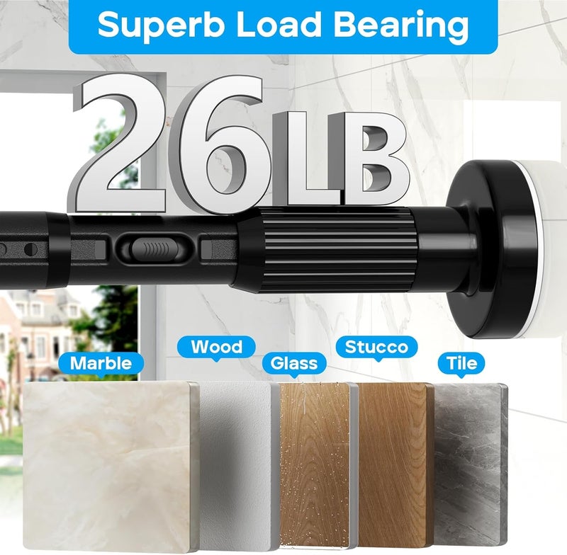 ZipGlo Tension Curtain Rod Black Shower Rod 40-166IN Extra Long Curtain Rods No Drilling Adjustable Tension Rods for Window Shower or Bathroom Outdoor Patio Diameter 1.26In - Image 3